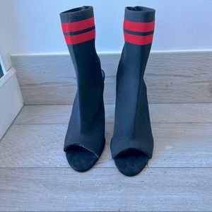 Steve Madden Black with red trim open toe sock stilettos